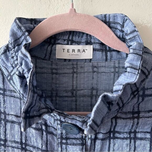 Terra Sj Apparel Women's Stand Up Collar Lagenlook 2/3 Sleeves Shirt Blue/Navy - Picture 2 of 7